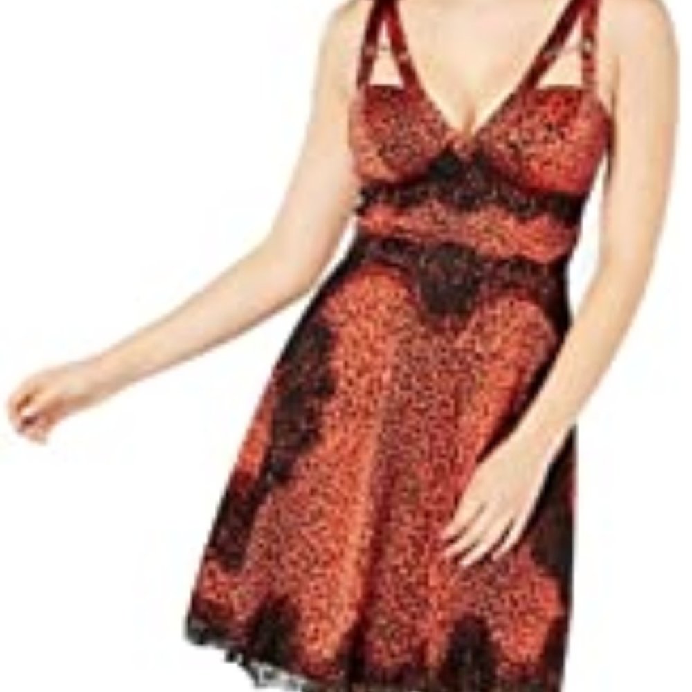 GUESS Womens Nadine Embellished Fit & Flare Dress